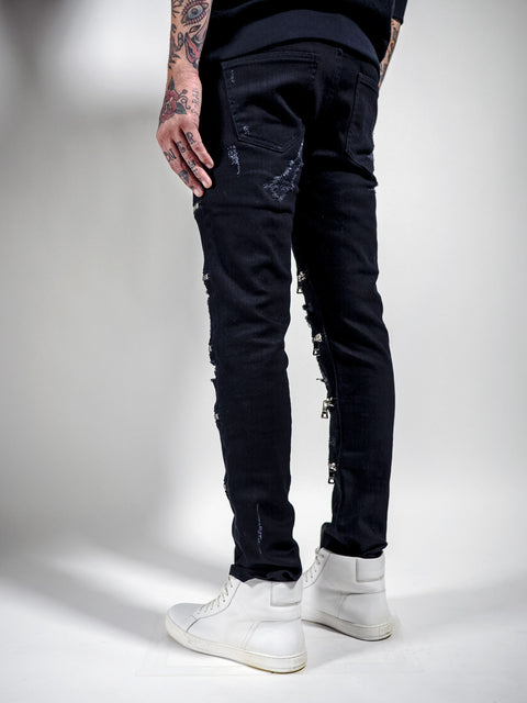RIPPED MAARAVI ZIPPER JEANS (BLACK)