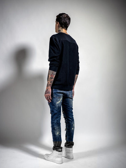 RIPPED MAARAVI ZIPPER JEANS (BLUE)