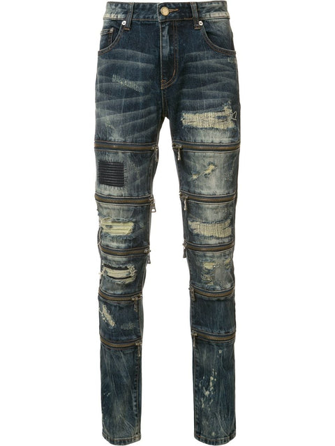 RIPPED MAARAVI ZIPPER JEANS (BLUE)