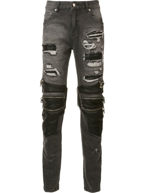 RADBURN PATCHWORK BIKER JEANS (GREY)