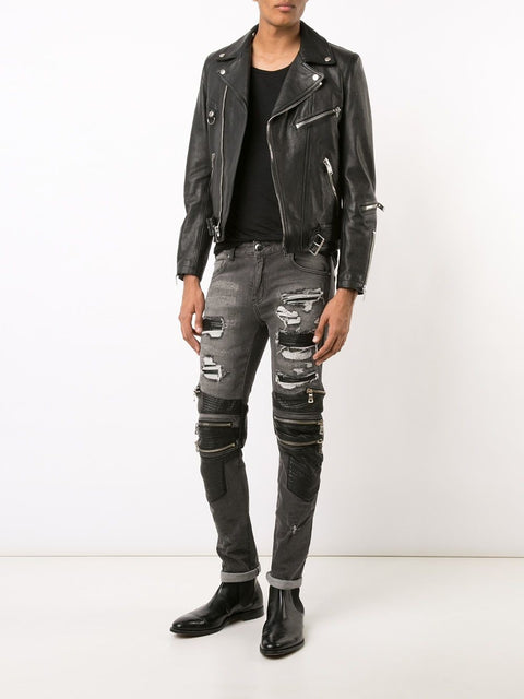 RADBURN PATCHWORK BIKER JEANS (GREY)