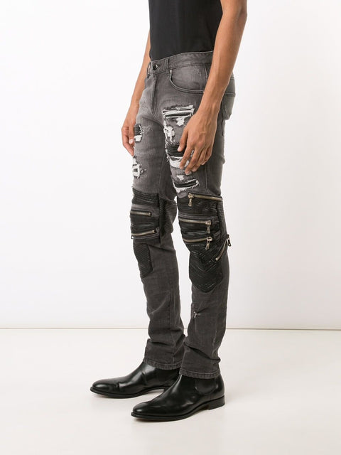 RADBURN PATCHWORK BIKER JEANS (GREY)