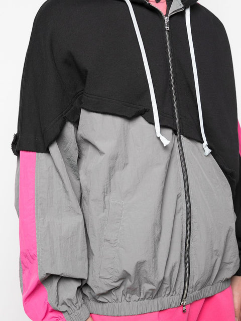 TERRY MIX COLOR BLOCK JACKET (BLACK/DARK GREY/HOT PINK)