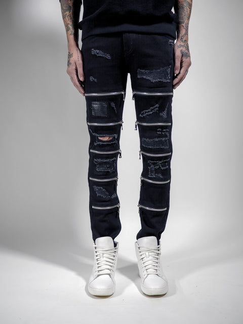 RIPPED MAARAVI ZIPPER JEANS (BLACK)