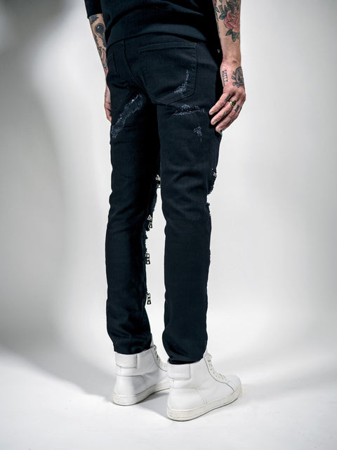 RIPPED MAARAVI ZIPPER JEANS (BLACK)