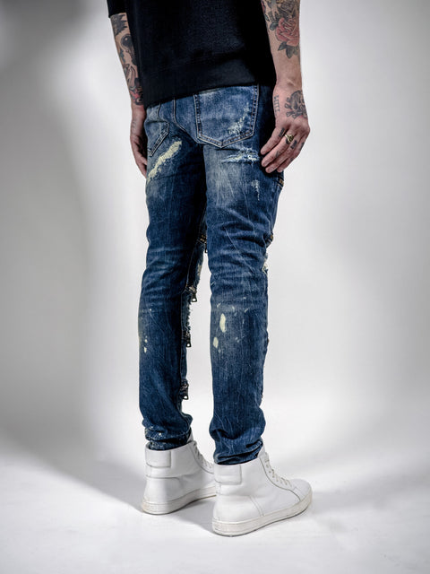 RIPPED MAARAVI ZIPPER JEANS (BLUE)