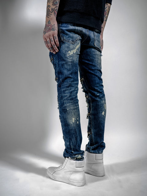 RIPPED MAARAVI ZIPPER JEANS (BLUE)